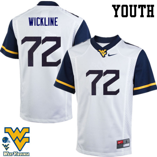 Youth #72 Kelby Wickline West Virginia Mountaineers College Football Jerseys-White - Click Image to Close